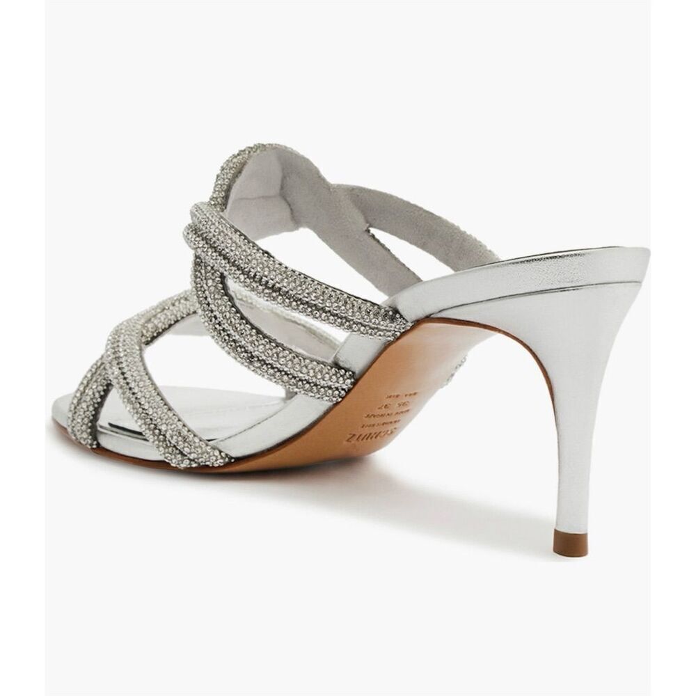 Schutz Women's Silver Jocelyn Mule Sandal with Crystal Embellishments 39.5 - Picture 2 of 5